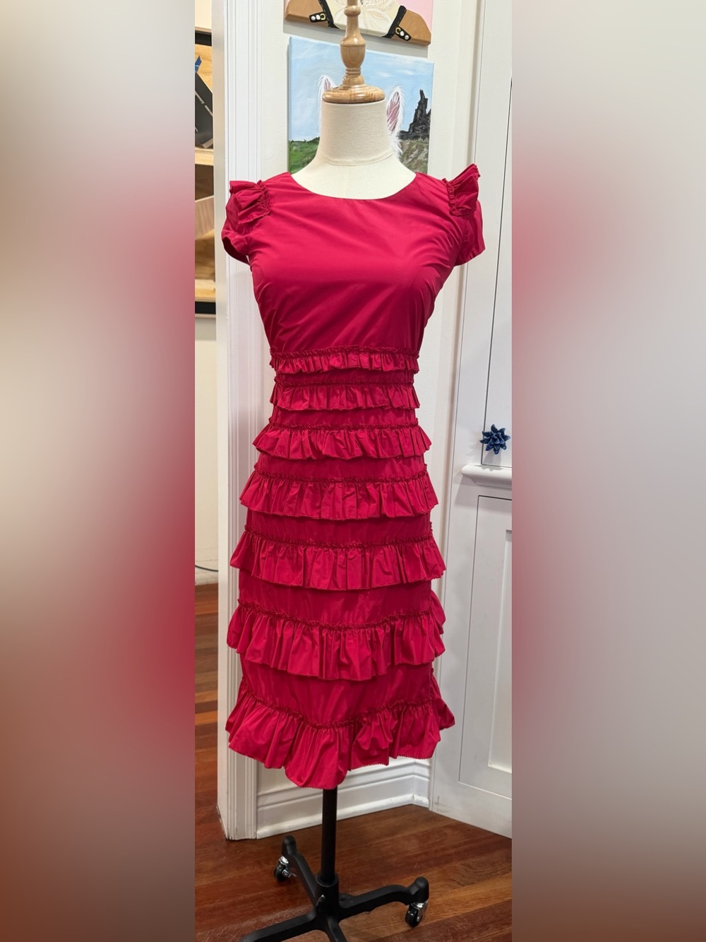 RED Valentino Fuchsia Ruffled Tiered Midi Dress